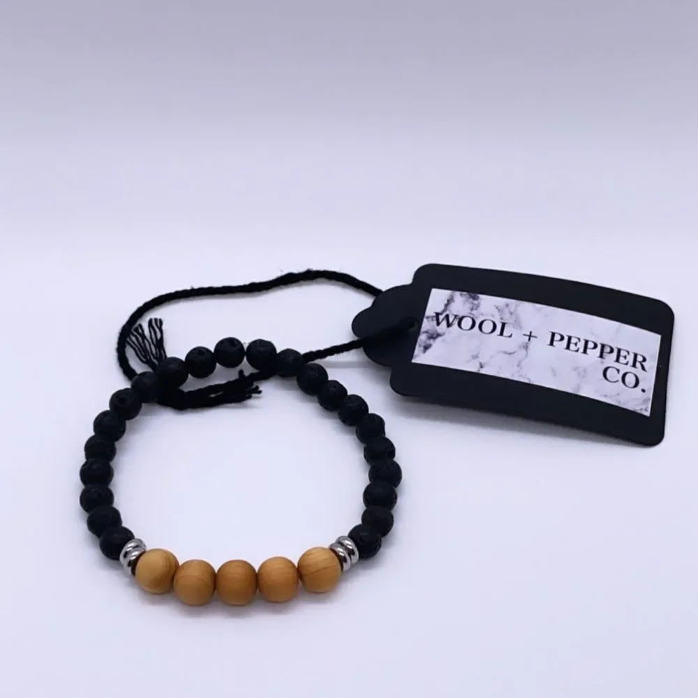 NWT Wool + Pepper Co. Mens Moon Rocks, Wood, Sterling Silver Bracelet